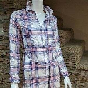 C&C California Pink/Blue/White Plaid Shirt Dress